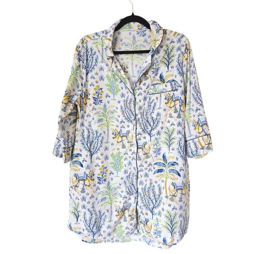 Printfresh *FLAW* Women S Camel Oasis Cotton Button Down Nightshirt Night Gown